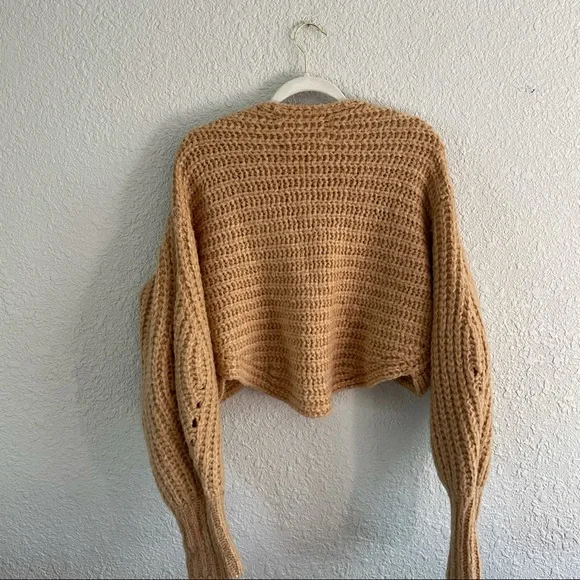 Anthropologie Camel Chunky Knit Cropped Cardigan - Picture 4 of 13